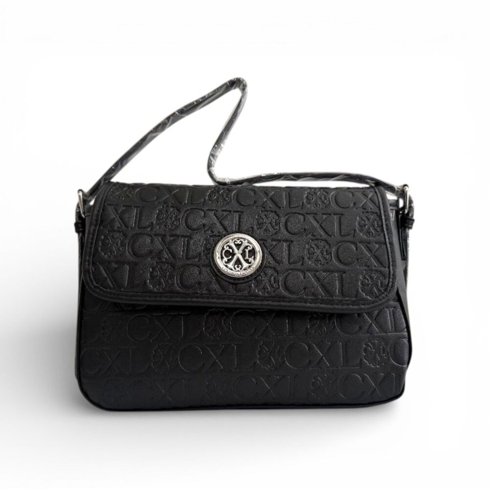 CXL by Christian Lacroix Clara Embossed Logo Black Shoulder Bag